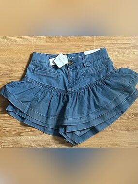 American Eagle Outfitters Blue Denim Ruffle Mini Skirt